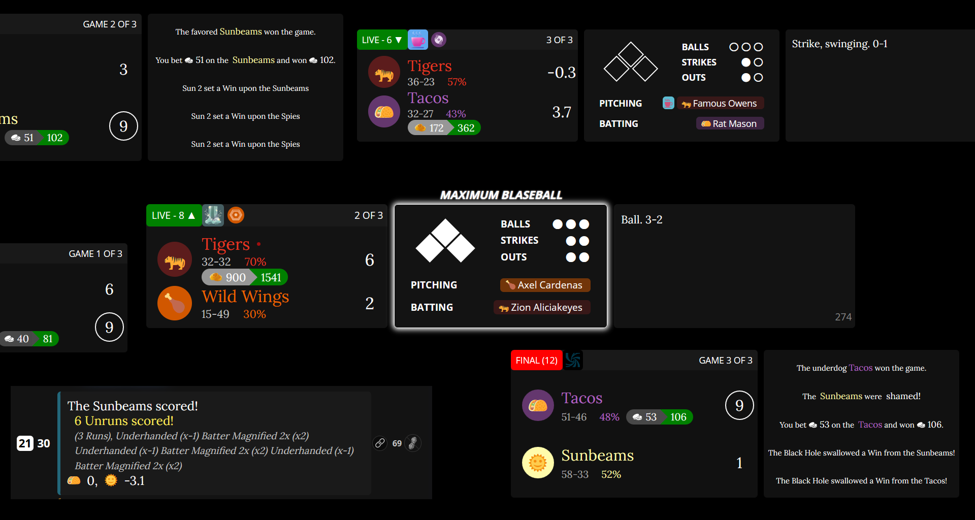 A collage of screenshots of Blaseball Moment
