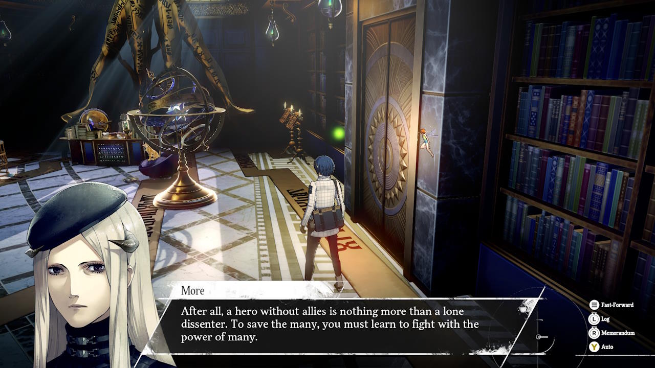 More, talking to the protagonist, "After all, a hero without allies is nothing more than a lone dissenter. To save the many, you must learn to fight with the power of many
