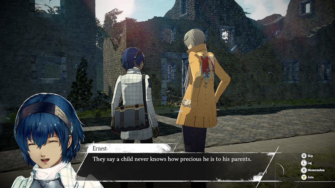 The protagonist talking to Strohl, saying with a smile, "They say a child never knows how precious he is to his parents."